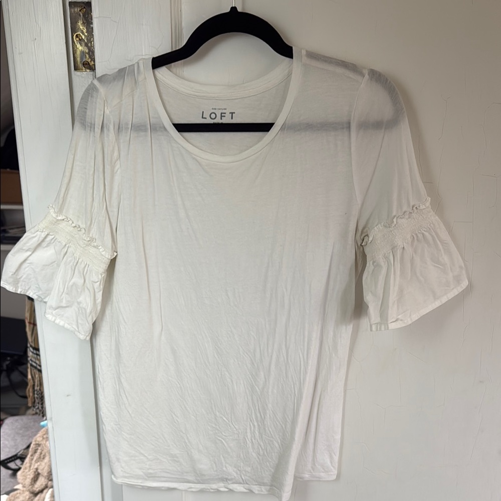 LOFT Women's White Ruffle Sleeve Top
